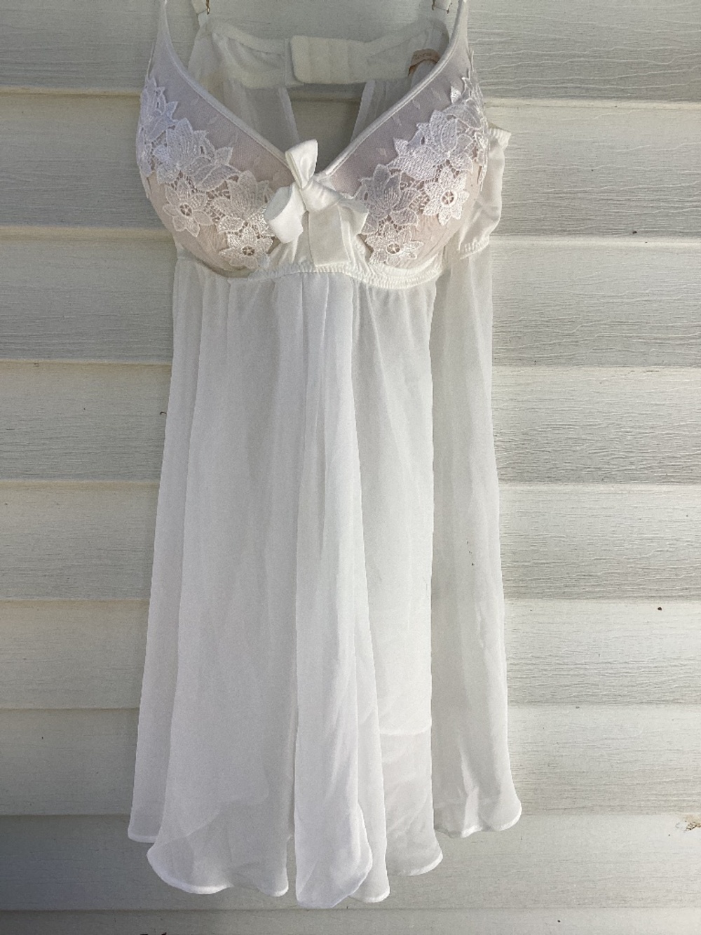 Flora Nikrooz Lace Babydoll Chemise Padded Underwire Large White Chiffon *does h